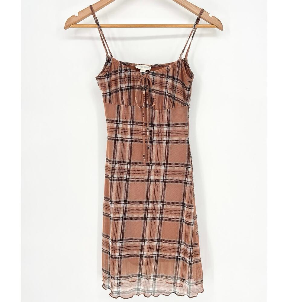 See You Monday Brown Plaid Mini Dress Size XS